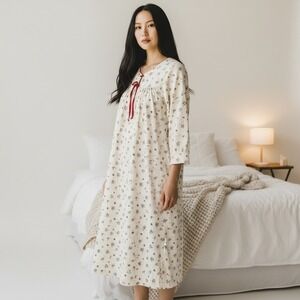 VTG Deadstock Carole M Women's Pajama Maxi Prairie Nightgown Cherry Mistletoe